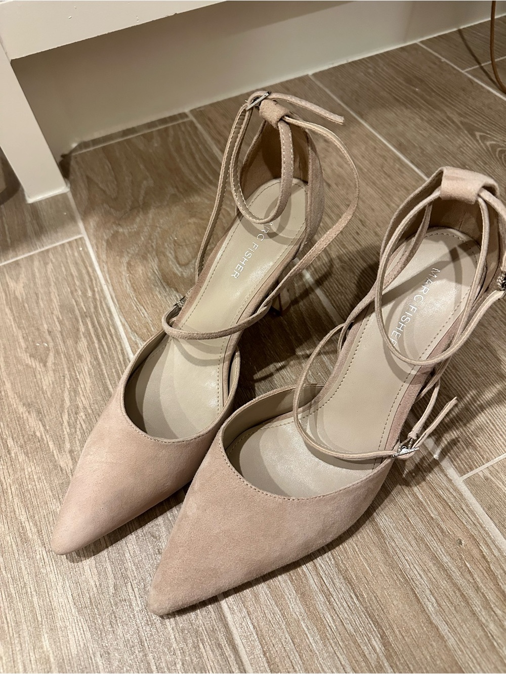 Marc Fisher Blush Suede Pointed-Toe Ankle-Strap Pumps